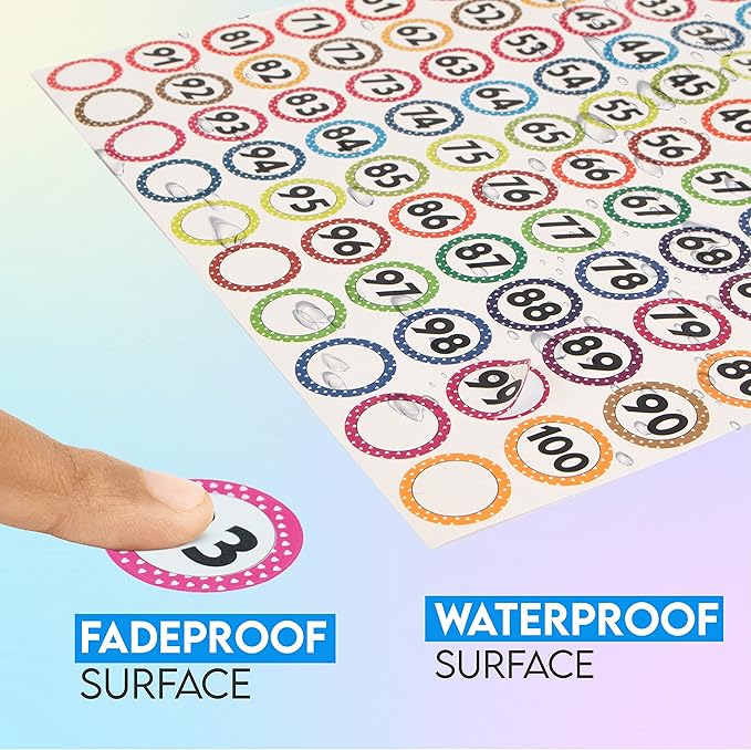 1320 Number Stickers (1 Inch, Round, Multicolor) – 12 Sheets of 1–100 Vinyl Labels – Inventory Stickers for Storage, Organizing, Classroom, Toolbox, Locker, Indoor/Outdoor Use
