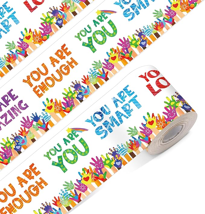 60 Feet Bulletin Board Borders, Encouraging Rolled Border Trim Back-to-School Bulletin Board Decoration, Walls, Desks, Windows, Doors, Chalkboards, Whiteboards Decors for School, Classroom & Offices