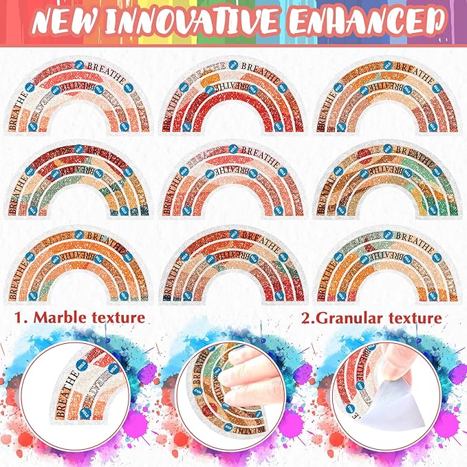 36 Pcs Sensory Strips Infinity Rainbow Anxiety Mindfulness Stickers Adults Stress Breathing Stickers Fidget Adhesives Rough Textured Tape for Classroom Desk Office Computer(Charming)
