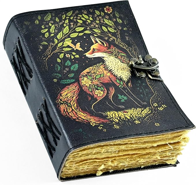 Fox Leather Journal Blank Spell Book of Shadows Witchcraft Supplies Wiccan Notebook Handmade Daily Notepads Grimoire Journal Vintage Journal Sketchbook Witchy Gifts Women Best Gift for Artist ,Writers, Author ,Poet Vintage Gifts For Men & Women