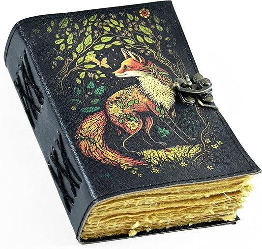 Fox Leather Journal Blank Spell Book of Shadows Witchcraft Supplies Wiccan Notebook Handmade Daily Notepads Grimoire Journal Vintage Journal Sketchbook Witchy Gifts Women Best Gift for Artist ,Writers, Author ,Poet Vintage Gifts For Men & Women