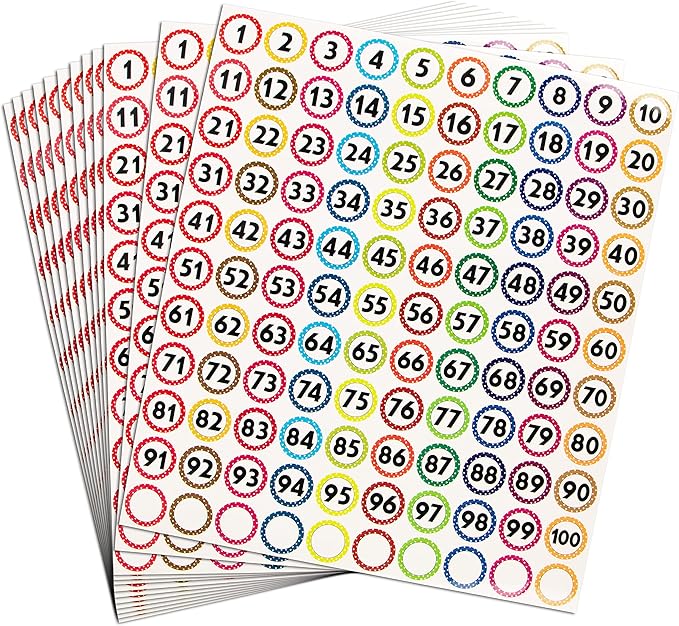 1320 Number Stickers (1 Inch, Round, Multicolor) – 12 Sheets of 1–100 Vinyl Labels – Inventory Stickers for Storage, Organizing, Classroom, Toolbox, Locker, Indoor/Outdoor Use