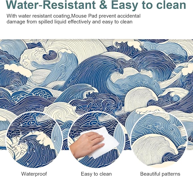 Ocean Waves Extended Gaming Mouse Pad 35.4 x 15.7 Inch – Stylish Desk Mat for Gaming, Office, and Study with Non-Slip Rubber Base