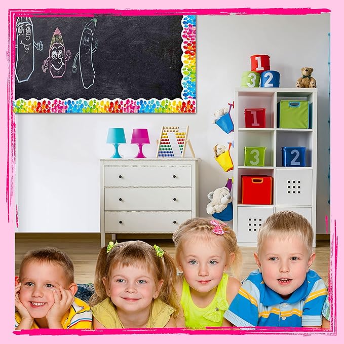 60 Feet Bulletin Board Borders, Color Balloons Pattern Scalloped Rolled Border Trim for School, Classroom & Offices
