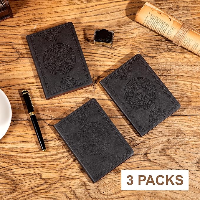 CAGIE 3 Pack Small Notebook for Men Soft Cover Pocket Notebook Leather Journals for Writing, 672 Lined Pages Mini Notebooks for Work 3x5, A6 Little Notebook, Black