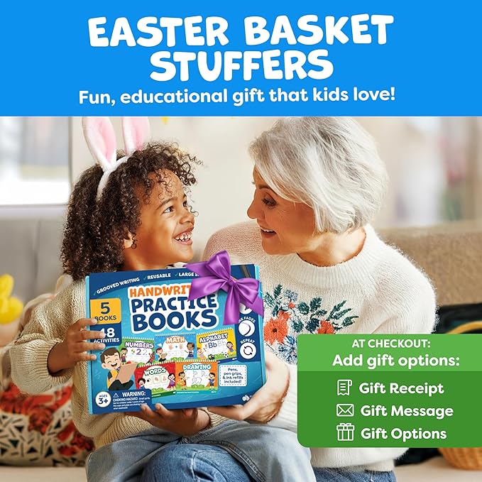 Magic Grooved Writing Practice for Kids Age 3-5 - Grooved Writing Books for Kids 3-5 - Handwriting Practice for Kids 5-7 - Preschool Tracing Books, Toys for 4 Year Old - Easter Gifts
