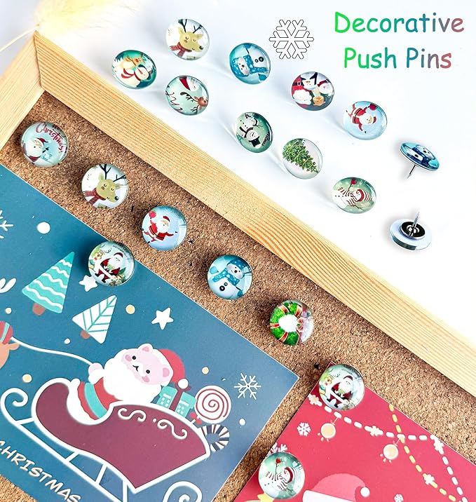 Push Pins for Cork Board-24pcs Decorative Push Pins with Case, Cute Thumb Tacks and Pushpins for Bulletin Board,Thumbtacks for Cork Boards, Office Organization, Christmas and Home Décor