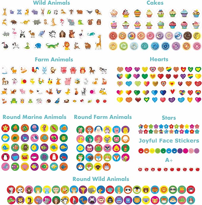2872 Large Incentive Stickers, 64 Sheets Round Encouragement Stickers, Animals Donuts Cupcakes Stars Hearts Motivational Teacher Classroom Reward Gifts Encourage Kids to Do Chores Go to The Toilet