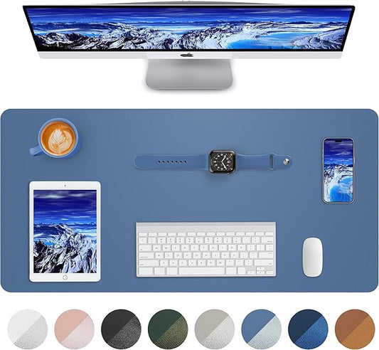 Leather Desk Pad Blotter,Mouse Pad,Office Desk Mat, Non-Slip PU Leather Desk mat,Large Desk mat,Waterproof Keyboard mat for Office/Home/Decor (Grey Blue,35" x 17")