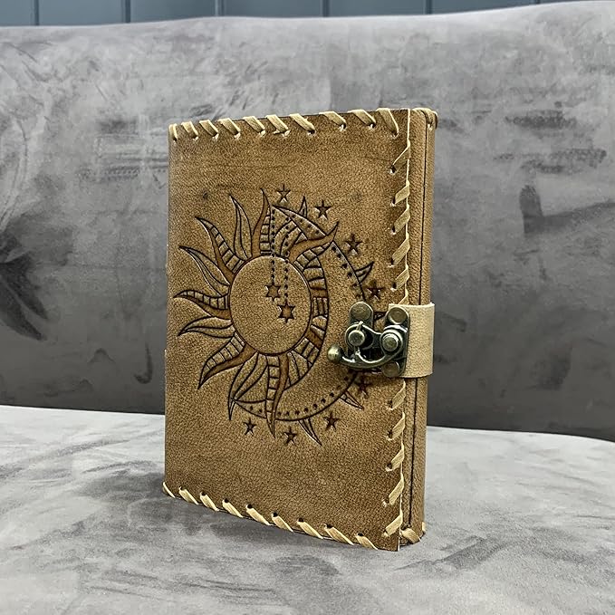 Sun & Moon Emboss journal, 240 Pages journal, Vintage Journal, Sun moon Journal, Leather Sketchbook, Leather Notebook, Leather Journal for Men, Leather Journal for Women (Vintage Brown Sun & Moon,