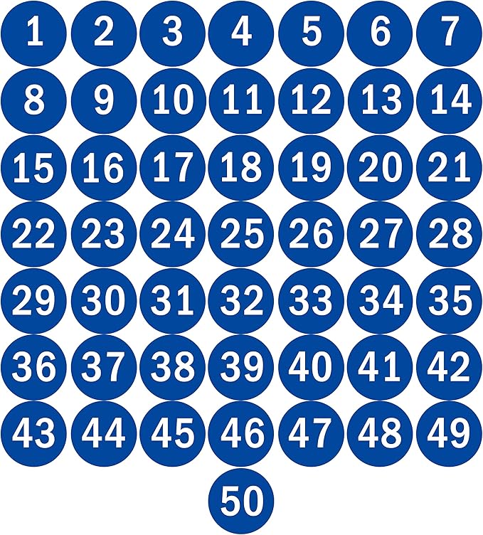 NAVADEAL 2" & 3” Round Number 1-50 Adhesive Stickers in Blue, Red, Black, Green - Inventory Storage Labels, Great for Marking Bins or Toolbox for Daily Use in School, Office, Workshop
