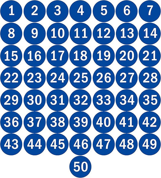 NAVADEAL 2" & 3” Round Number 1-50 Adhesive Stickers in Blue, Red, Black, Green - Inventory Storage Labels, Great for Marking Bins or Toolbox for Daily Use in School, Office, Workshop