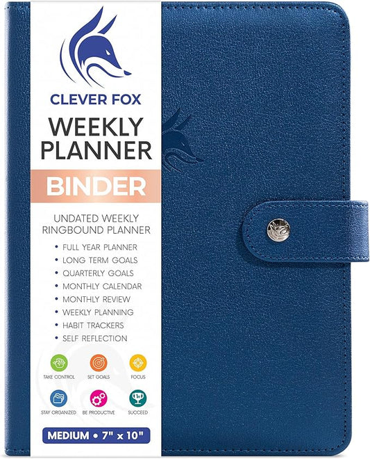Clever Fox Weekly Planner Binder – Goal Setting Planner for Time Management & Weekly Tasks – Work & Life Organizer with To Do List & Habit Tracker – Undated, 7″ x 10″ Hardcover (Mystic Blue)