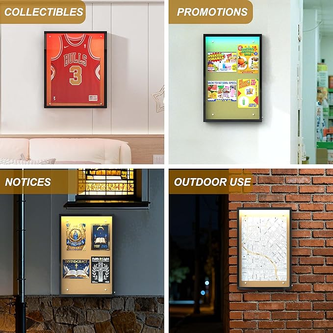 24"X36" Enclosed Bulletin Board with LED Lights, IP65 Waterproof Notice Board Outdoor UV-Resistant, Lockable Cork Bulletin Board for Office, School, Restaurants
