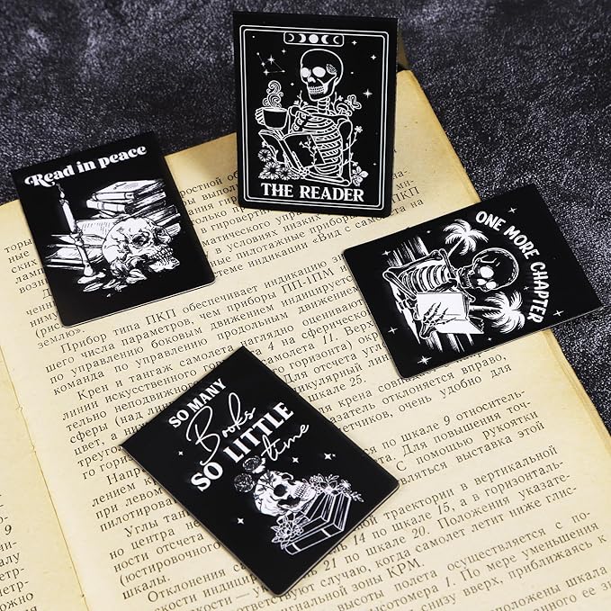 Gothic Skeleton Magnetic Bookmarks, 8 Pcs Horror Skull Magnet Book Mark Clips for Reading, Witchy Goth Book Markers for Women Men Book Lovers Christmas Stuffer Birthday Gifts School Office Supplies