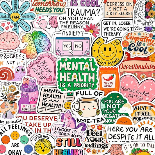 100Pcs Mental Health Stickers for Adults, for Water Bottle - Mental Health Awareness Gifts - Therapist, Counselor Stickers - Gift for Women & Men