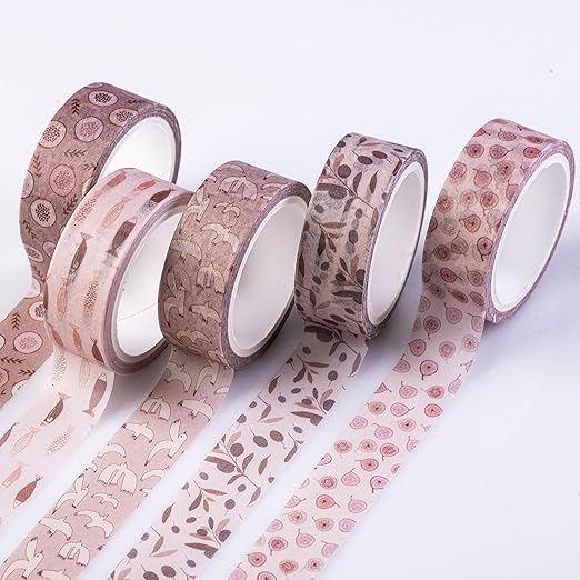 DIVERSEBEE Pastel Washi Tape Set, 5 Rolls Decorative Scrapbook Tape, Cute Craft Tape, Scrapbooking Bullet Journal Supplies, Bible Journaling, Planner Accessories, Gift Wrap Tape (Nature)