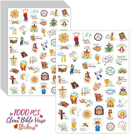 1000 PCS Bible Verse Stickers, Clear Inspirational Pray Stickers Encouraging Scripture Decals Jesus Christian Religious Faith Labels for Scrapbooks Bottles Computer Planner Diary Album Kids Adults