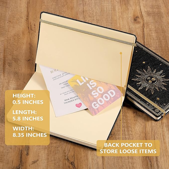 Artfan Ruled Notebook/Journal – Premium Thick Paper Faux Leather Classic Writing Notebook with Pocket + Page Dividers Gifts, Banded, Large, 144 Pages, Hard Cover, Lined (5.8 x 8.4) - Black