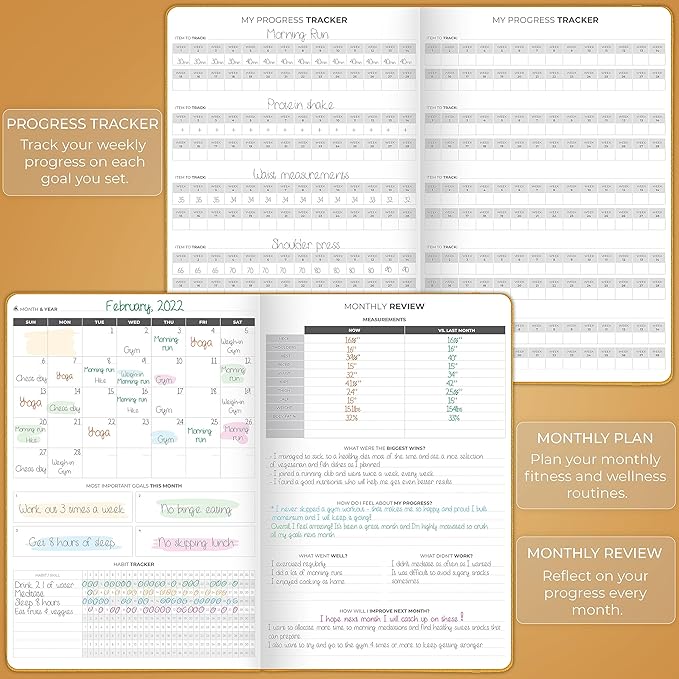Clever Fox Fitness Journal PRO – Daily Workout Planner with Meal Planner & Habit Tracker – Gym Exercise Log Book for Women & Men – Fitness Planner Notebook – Lasts 6 Months, 7x10” - Amber Yellow