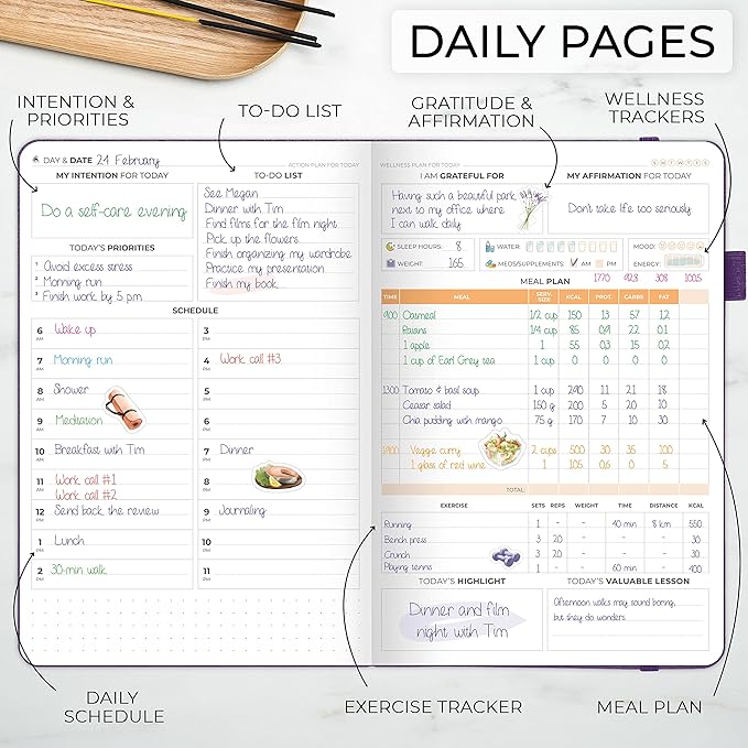 Clever Fox Wellness Planner Premium – Daily Lifestyle Journal to Support Health, Nutrition & Exercise – Healthy Living Journal with Meal, Exercise & Habit Trackers – Lasts 3 Months (Purple)