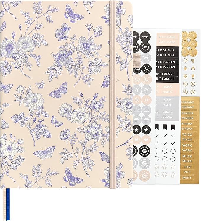 &And Per Se Dotted Journal Notebook for Women&Men with Pattern, A5 Leather Hardcover, 160 Pages 100GSM Thick Dotted Paper, Valentine's Day Gift Journal for Her (Blue Flowers)