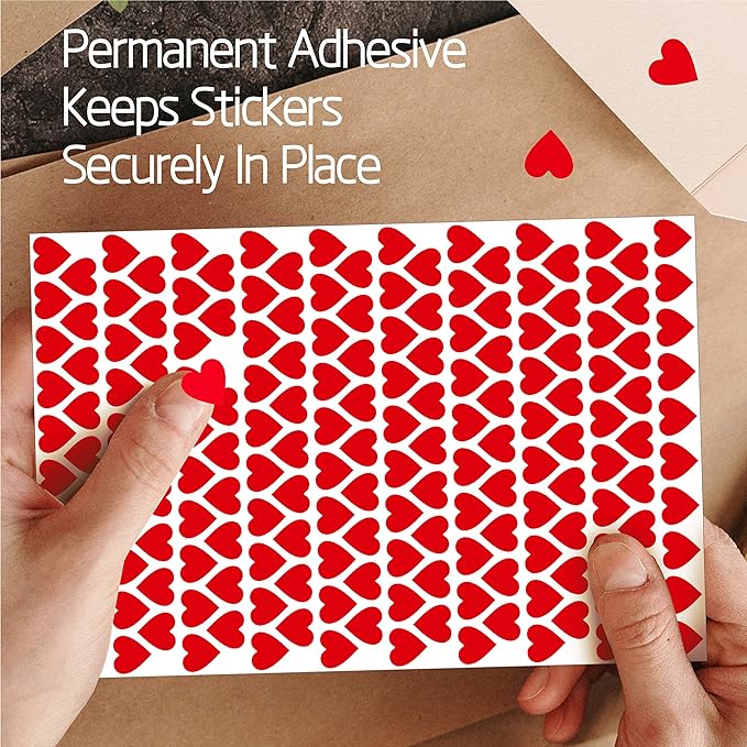 1810 PCS Heart-Shaped Red Stickers, Permanent Love Labels on 10 Sheets for Party Favors, Invitation Seals, Gift Packaging, Boxes and Bags (1/2” in Diameter)