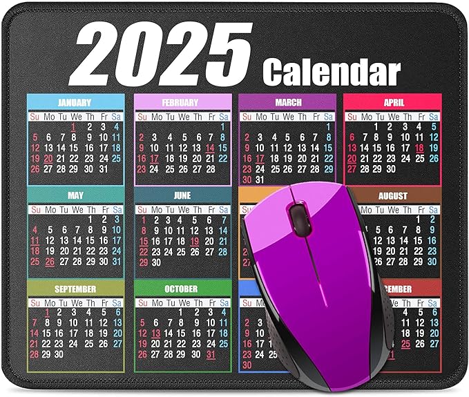 Calendar Mouse Pad with Non-Slip Rubber Base, Premium-Textured & Waterproof Mousepads with Stitched Edges, Mouse Pads for Computers, Laptop, PC, Office & Home (2025 Black)