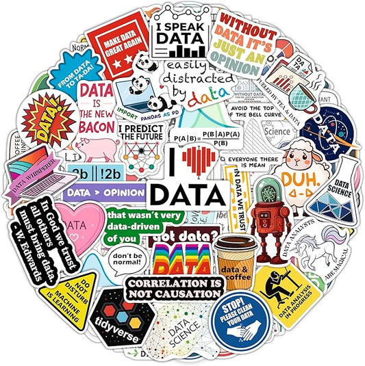 100Pcs Data Science Stickers for Water Bottle, Laptop, Phone - Funny Data Science Gifts for Scientist, Party Supplies - Gift for Women & Men