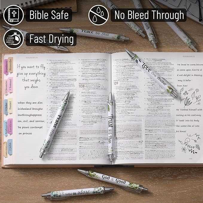 Mr. Pen Christian Pen Set, 10 Pack, Green Elegance, Black Ink, Bible Verse Pens, No Bleed Through, Ballpoint Pens