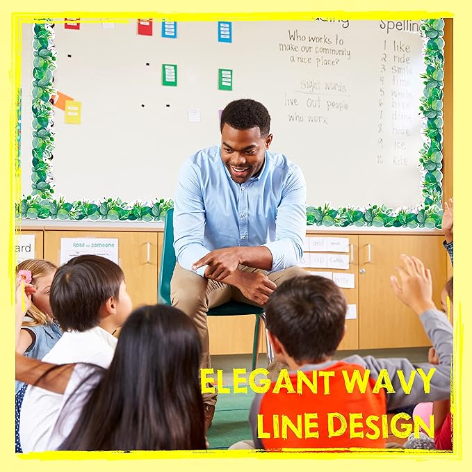 ERKE 60 Feet Bulletin Board Borders, Scalloped Rolled Border Trim with Floral and Leaves Patterns for School, Classroom & Offices