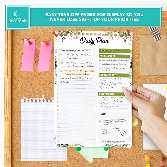 Decorably 52 Sheets Forest-Themed Undated Daily Planner Notepad, 6.5x10in Spring-Bound, Easy Tear-Off Design, with to-do List, Priorities, Checklist, Agenda, Reminders, Notes - Home, School, Office