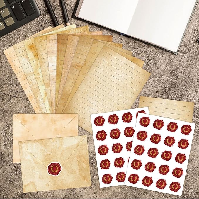 160 Packs Stationery Paper Set (50 Single-Sided Stationery Writing Papers 50 Matching Envelopes) 60 Round Dot Sticker, 10 Design Vintage Airmail Stationary Kit Letter Paper,5.5 x 8.25 Inch.