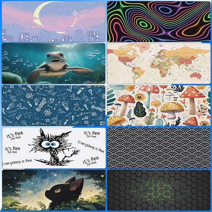 Desk Mat, Blue School Science Formula Extended Gaming Mouse Pad Large, 35.4"x15.7" Big Mouse Pad with Non-Slip Base and Stitched Edge, Long Computer Keyboard Mouse Mat for Home Office Work