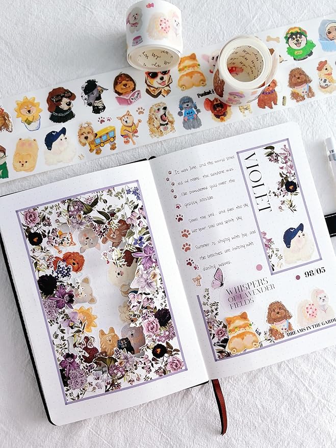 WT Tail Waggers Washi Tape Sticker Set, 4 Rolls, Original Designs, Cute Pet-Themed Decorative Tape for Scrapbooking, Journaling, Planners & DIY Crafts