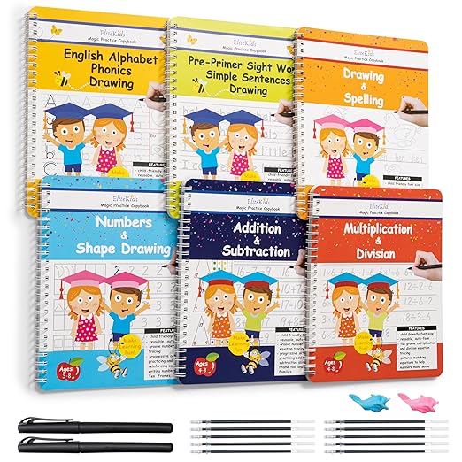 Magic Grooved Writing Practice for Kids, Preschool Learning Activities Tracing Books for Ages 3-5, 6-8, Reusable Grooved Handwriting Practice for kids 5-7,Gifts for 5 Year Old Boy and Girls(8.7×6.9in)