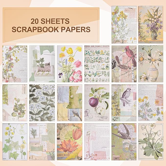 Vintage Washi Stickers for Scrapbooking, Aesthetic Sticker Book for Journaling with 30 Sheets Scrapbook Stickers and 20 Sheets Scrapbook Papers for Bullet Junk Journals Set for Adults with Tweezers
