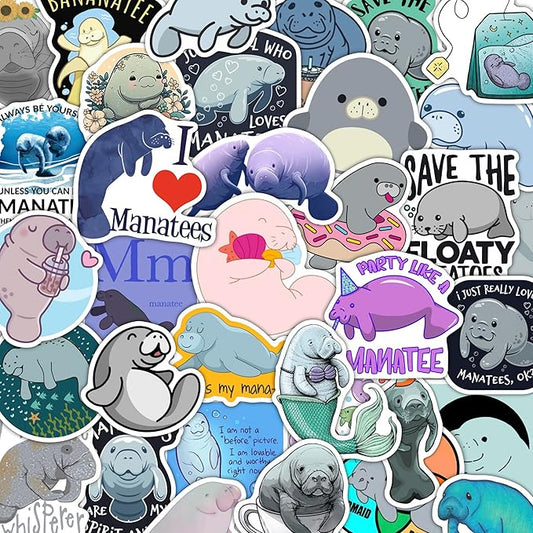BulbaCraft 100Pcs Manatee Stickers and Laptop Decals for Water Bottles - Waterproof Vinyl Manatee Stickers, Gifts for Women & Men
