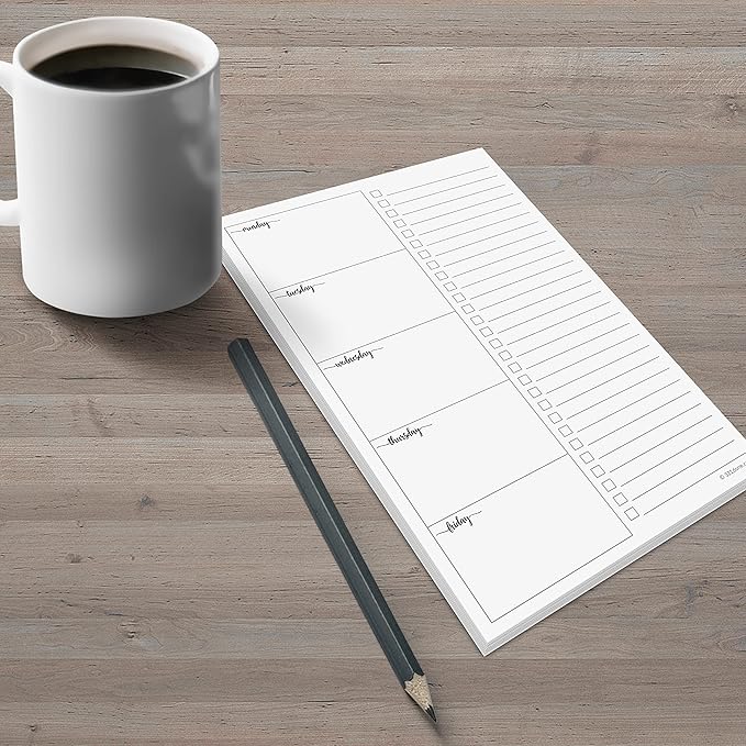 321Done Weekly Planning Notepad, 5.5x8.5, Made in USA, M-F Week Day Schedule & To Do Task List, Perforated Tear Off Checklist (50 Pages), Thick Paper, Simple Script Design