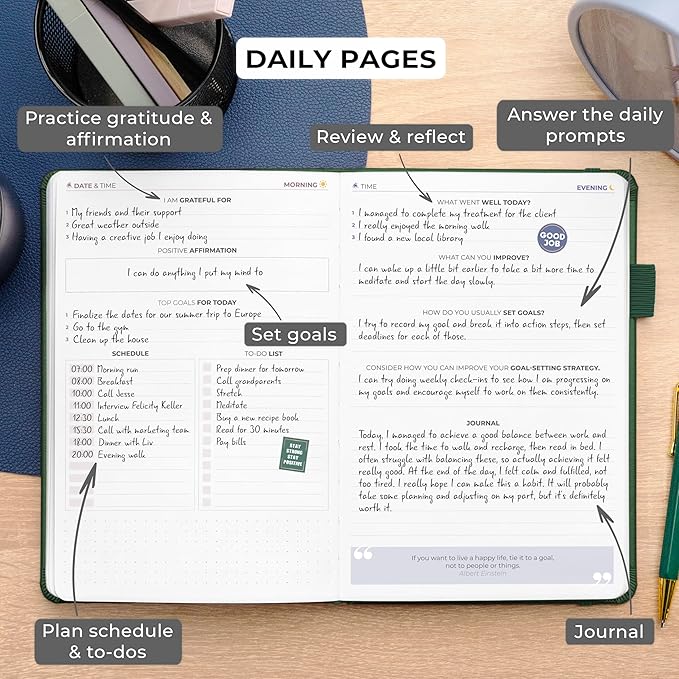 Clever Fox Self Mastery Journal – Guided Daily Reflection & Self Improvement Journal with Prompts – Journaling Notebook for Women & Men (Forest Green)