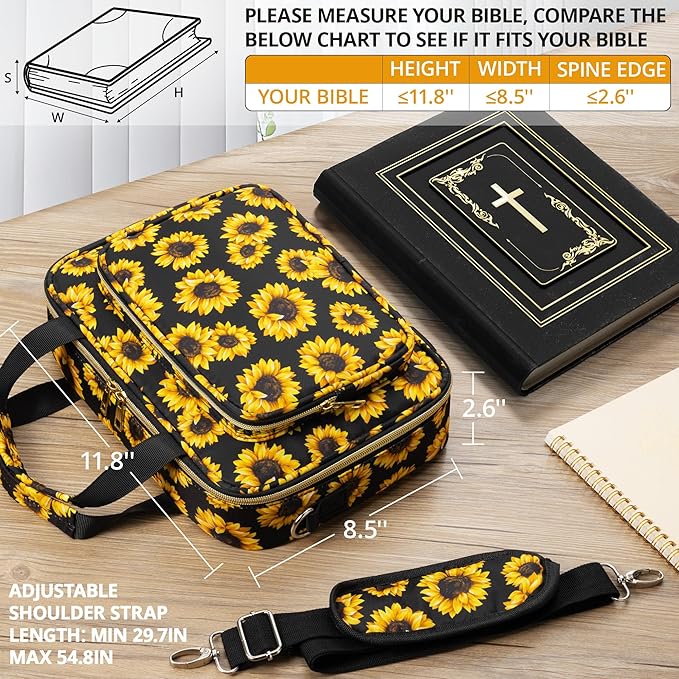 Bible Cover Case for Women, Large Bible Bag w/Shoulder Strap, Bible Study Supplies Journaling Kit Pink Book Carrying Case with Pastel Highlighter Tabs, Valentines Day Christian Gifts for Women Her Mom