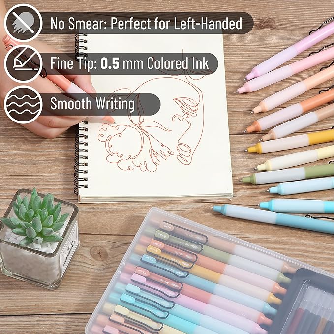 Mr. Pen- Retractable Gel Pens, 12 Pack, Colorful Ink Gel Pens with Case and 12 Refills, Gel Pen Fine Point 0.5mm