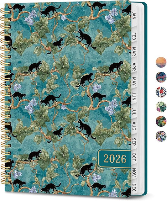 2026 Planner, Aesthetic Weekly and Monthly Planner for Women, Jan 2026 to Dec 2026, Hardcover 2026 Calendar Book with Monthly Tabs, Inner Pocket, Perfect for Office Home School - A5 (6.3" x 8.5"), Cats in Vine