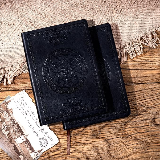 CAGIE 2 Pack Leather Vintage Journal for Men Soft Cover Lined Pages Notebook 180 Lay Flat for Writing Travel Diary, 5.7'' x 8.3'', Black
