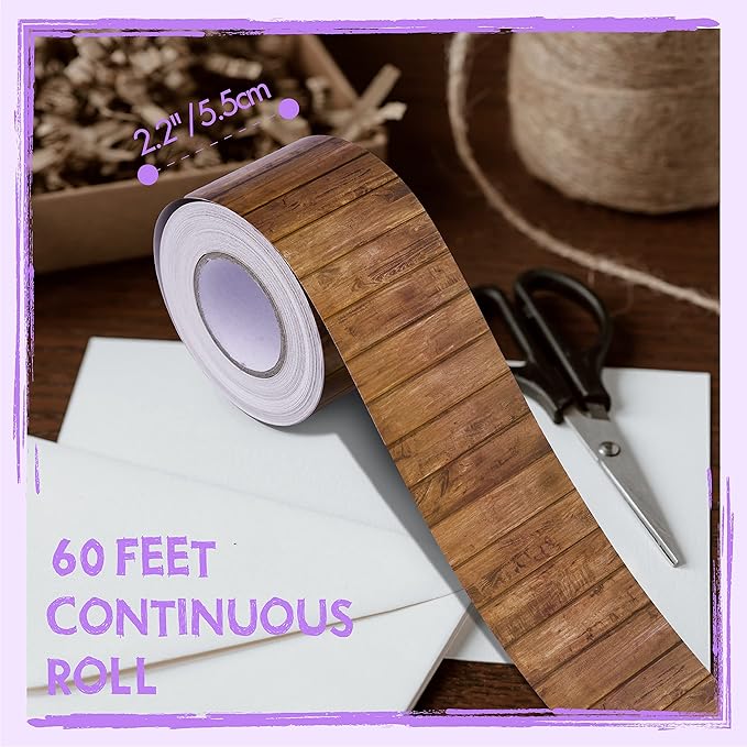 60 Feet Bulletin Board Borders, Wooden Pattern Straight Rolled Border Trim Dark Wood Board Border Decoration for School, Classroom & Offices