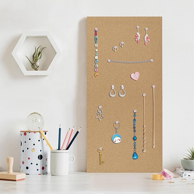 Cork Board 17"x8" Tiles Bulletin Board 12Pack, 1/2" Thick Self-Adhesive Cork Boards for Walls,Corkboards for Office Home School Message Board or Vision Board Decoration