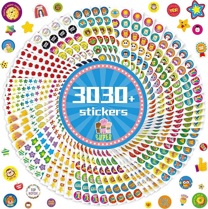 3030+PCS Incentive Stickers, 600+ Designs Animals/Medals/Stars Motivational Sticker Reward Gifts for Teacher Parents Classroom Encourage Kids to Do Chores Go to The Toilet (64 Sheets)