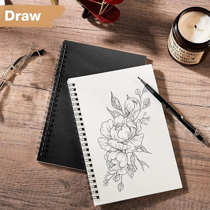 Epakh 36 Pack Blank Spiral Notebook Unlined Notebook Bulk A5 Soft Cover Students Sketchpads Memo Notepad for Drawing Art Back to School Gifts 100 Pages/ 50 Sheets, 8.3 x 5.5 Inches(Black)