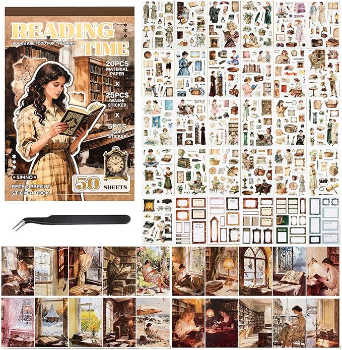 Aesthetic Scrapbooking Stickers Supplies for Junk Journal, 30 Sheets 500+ Vintage Washi Stickers for Journaling and 20 A5 Scrapbook Papers, Pre-Cut Ephemera Sticker Book for Adults DIY Crafts