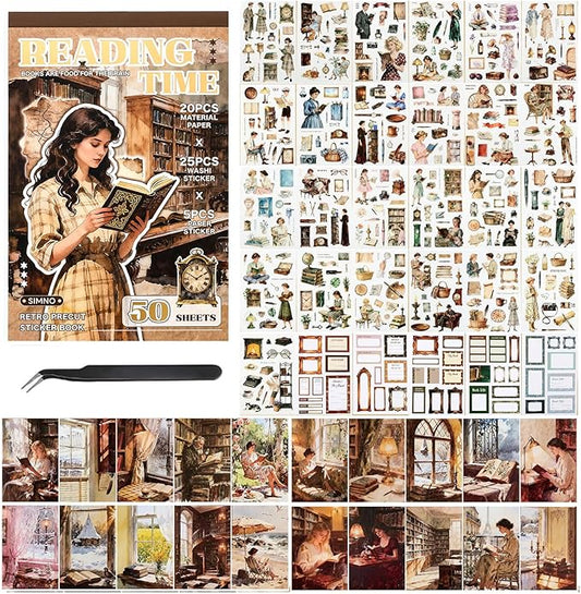 Aesthetic Scrapbooking Stickers Supplies for Junk Journal, 30 Sheets 500+ Vintage Washi Stickers for Journaling and 20 A5 Scrapbook Papers, Pre-Cut Ephemera Sticker Book for Adults DIY Crafts
